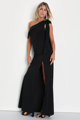 Stepped Out Stunning Black One-Shoulder Mermaid Maxi Dress