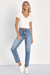 My Everyday Best Ivory Ribbed Short Sleeve Button-Front Top