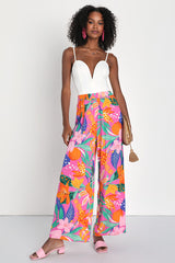 Spontaneous Sweetie Pink Multi Tropical Print Wide-Leg Pants