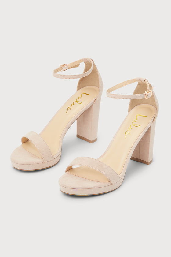 Kinsella Light Nude Suede Platform Ankle Strap High Heels