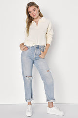 Cozy Forecast Ivory Collared Pullover Sweater