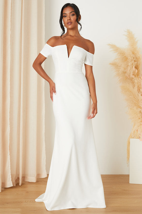 Loveliest Aura White Off-the-Shoulder Mermaid Maxi Dress