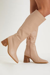 Holden Biscuit Beige Pointed-Toe Knee-High Boots