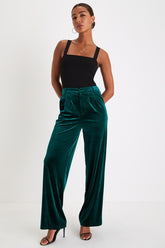Posh Idea Emerald Velvet High-Rise Straight Leg Trouser Pants