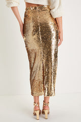 Dazzling Appearance Gold Sequin High-Rise Midi Skirt