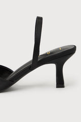 Leith Black Satin Kitten Heel Slingback Pumps
