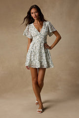 So True White Floral Print Tiered Short Sleeve Mini Dress