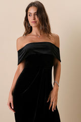 I'm Enchanted Black Velvet Off-the-Shoulder Maxi Dress