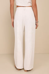 Suits You Perfectly Beige Linen Wide-Leg Pants