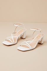 Makenna White Strappy Ankle Strap Low Heel Sandals