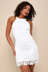 Love Poem Ivory Lace Mini Dress