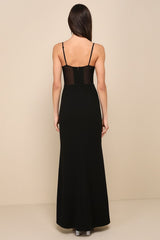 Sultry Mentality Black Mesh Bustier Sleeveless Maxi Dress