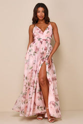 Romance That Wows Blush Floral Print Organza Maxi Dress