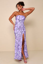 Shimmering Icon Lavender Sequin Lace-Up Strapless Maxi Dress
