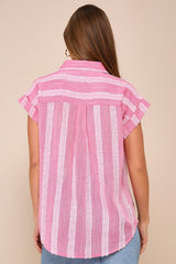 Easily Effortless Pink Textured Burnout Button-Up Top