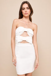 Happy Bow Lucky White Cutout Bow Strapless Mini Dress