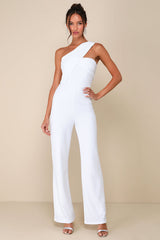 Devoted to Fun Ivory One-Shoulder Sleeveless Jumpsuit