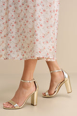 Taylor Light Gold Snake-Embossed Ankle Strap Heels