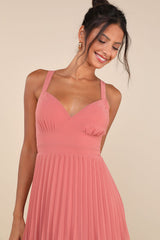 Luxe Perfection Rusty Rose Pleated Tiered Backless Maxi Dress