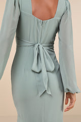 Tier Elegance Sage Brush Long Sleeve Tiered Maxi Dress