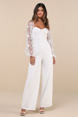 Darling Charisma White Mesh Embroidered Jumpsuit