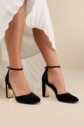 Laura Black Velvet Ankle Strap Heels