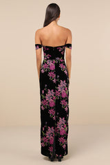 Enchanting You Black Burnout Velvet Off-the-Shoulder Maxi Dress