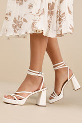 Antonnia White Strappy High Heel Ankle Wrap Sandals