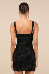 Stunning Status Black Mesh Velvet Burnout Bustier Mini Dress