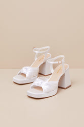 Remie White Satin Knotted Platform High Heel Sandals