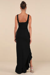 Immaculate Excellence Black Sleeveless Ruffled Tulip Maxi Dress