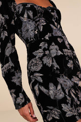 Simply Decadent Black Floral Velvet Burnout Bustier Mini Dress