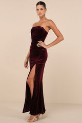 Perfectly Captivating Plum Purple Velvet Strapless Maxi Dress