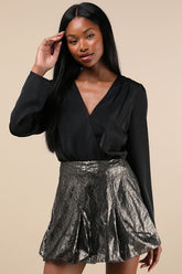 Majorly Glam Gold and Black Lace Bubble-Hem Mini Skirt