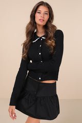 Rantifu Black Button-Front Mini Skirt