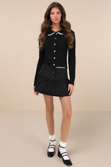 Rantifu Black Button-Front Mini Skirt