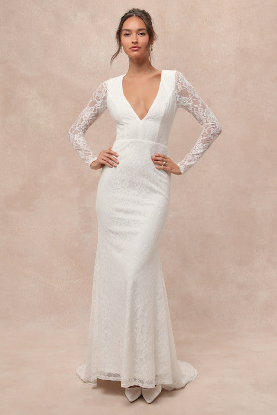 Emmersyn White Lace Backless Maxi Dress