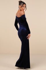 Notorious Icon Navy Blue Velvet Asymmetrical Maxi Dress
