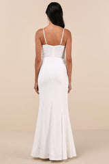Luxe Allure White Beaded Rhinestone Bustier Maxi Dress