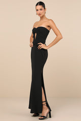 Elegant Finesse Black Pleated Cutout Maxi Dress