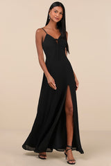 Marveled Beauty Black Sleeveless Tie-Front Maxi Dress