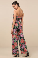 Layka Black Multi Floral Mesh Wide-Leg Jumpsuit