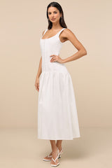 Kyla White Drop Waist Midi Dress