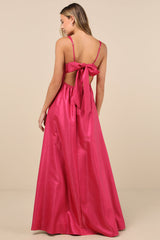 Immaculate Aura Shiny Magenta Taffeta Maxi Dress With Pockets