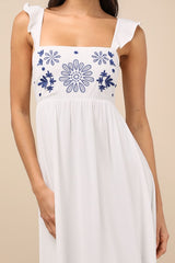 Marla Ivory Linen Embroidered Maxi Dress