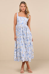 Colwyn Light Blue Floral Jacquard Bustier Midi Dress