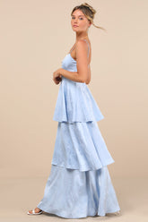 Prigette Light Blue Jacquard Tiered Maxi Dress