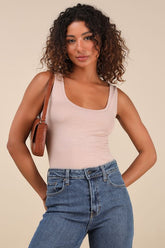Unlimited Adventure Taupe Sleeveless Scoop Neck Bodysuit