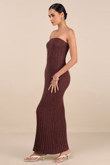 Koko Brown Ribbed Knit Strapless Maxi Dress