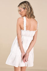 Nathaly White Poplin Ruffled Babydoll Mini Dress